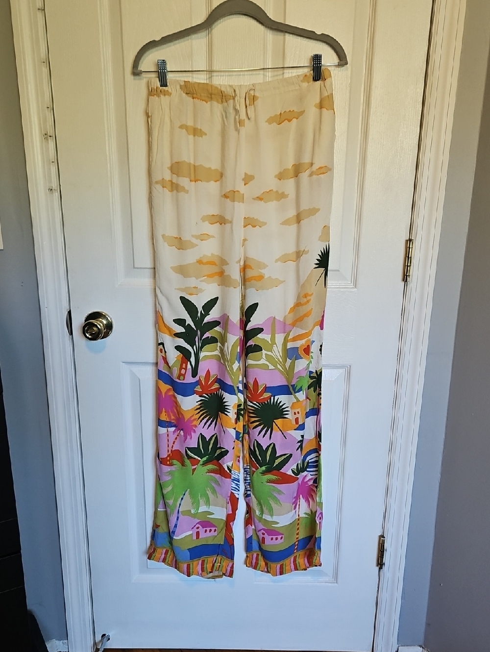 True Destinations Tropical Novelty  Bright Wide Leg Pants, Large